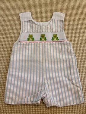 Kids Striped Frog Smocked Shortall John John